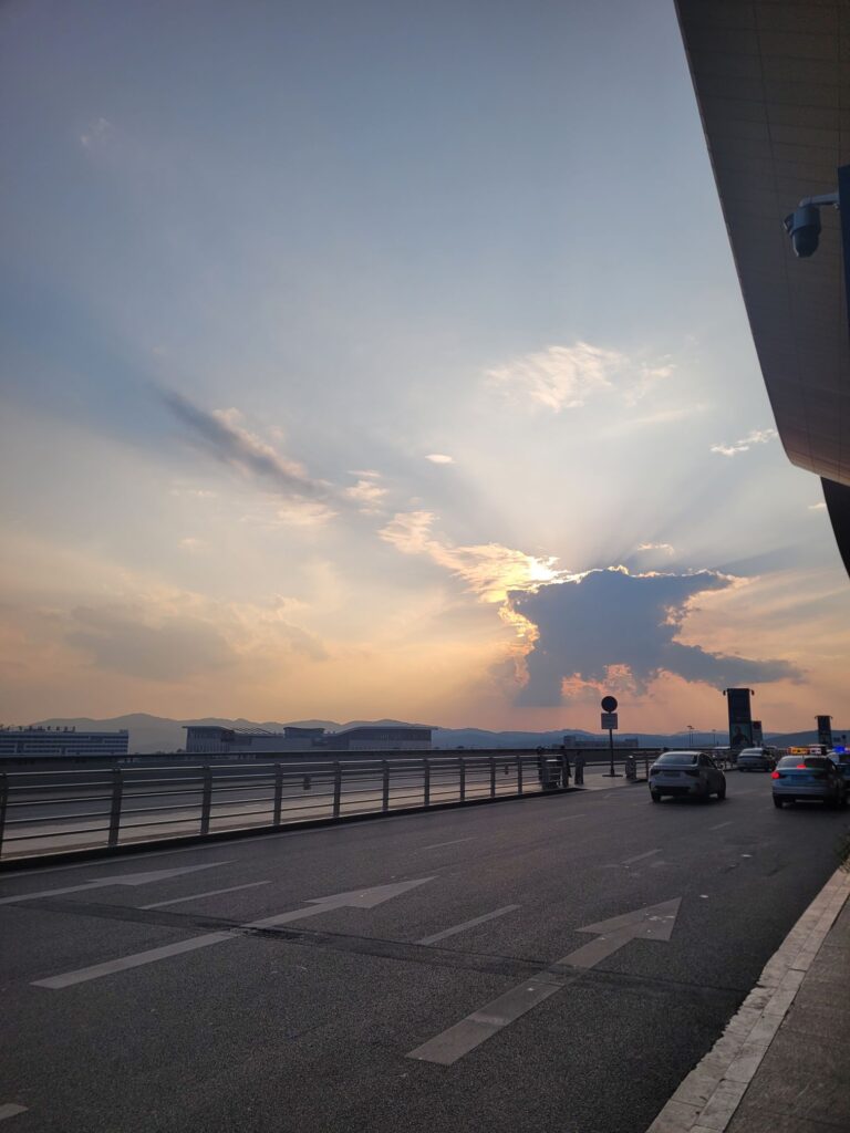 kunming airport at sunset 